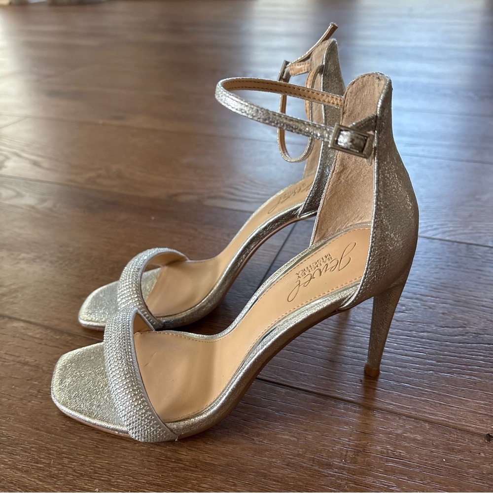 Badgley Mischka Silver Ankle Strap Heels - Picture 3 of 6